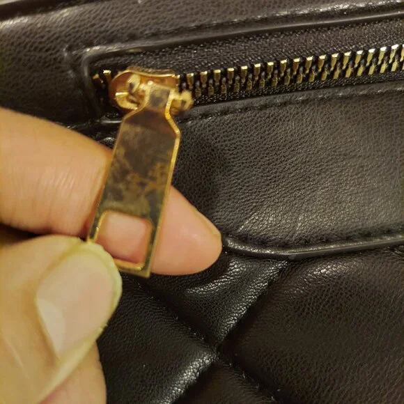 Black Crossbody Pouch Bag with Gold Tone Accented Srraps - Picture 6 of 7